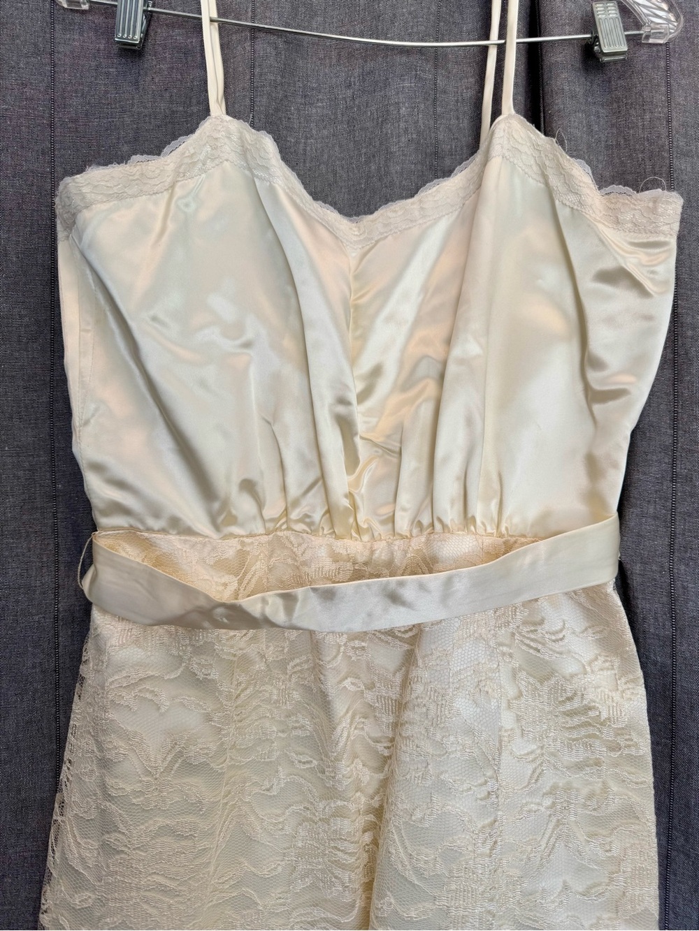 Vintage Sylvia Ann 1950’s Ivory Satin and Lace Belted Sheath Dress Wedding Party